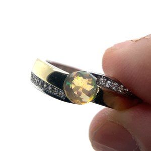 Precious Opal .49ct Golden Rhodium Silver Ring